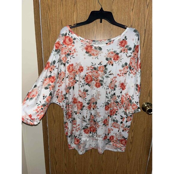 Bobbie Brooks Plus Size 1X Flowered Sweater Orange Green Casual Top - Picture 2 of 3